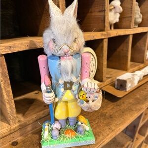 Vintage Inspired Whimsical Rabbit Nutcracker with Pastel Colors